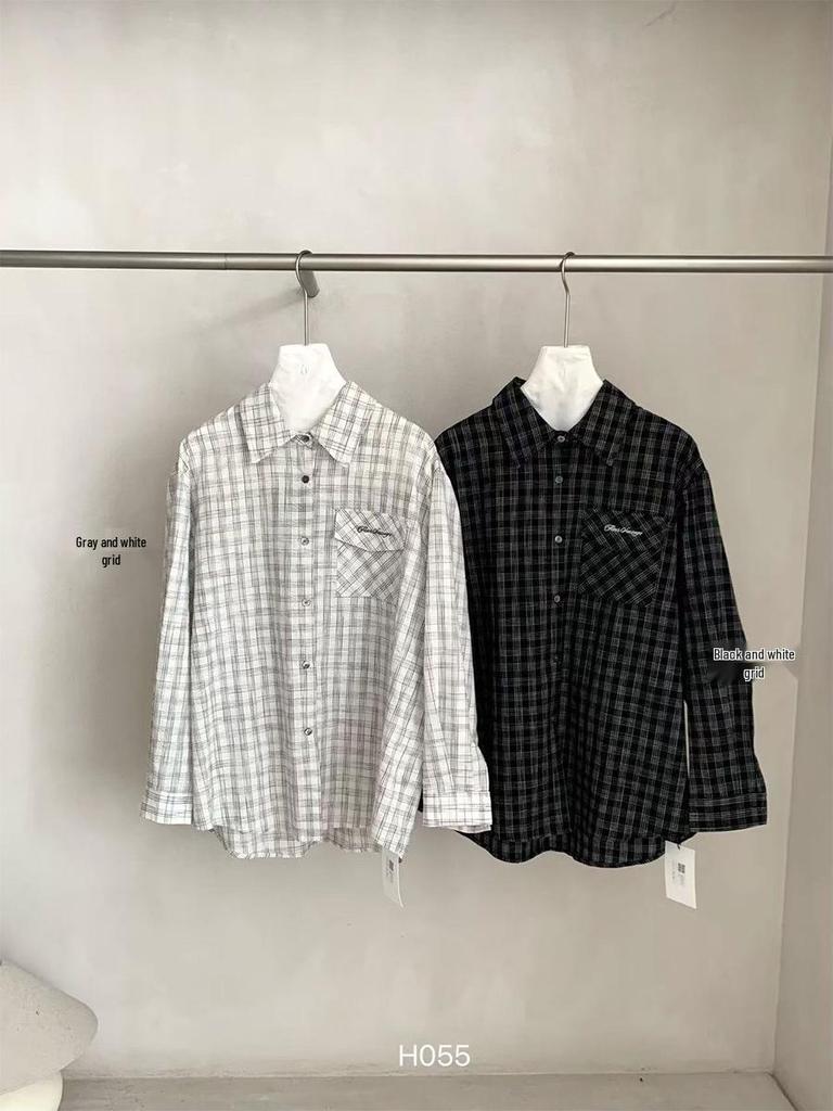Sunai Korean Retro Plaid Polo Collar Long Sleeve Shirt for Women - Casual and Versatile Spring Chic