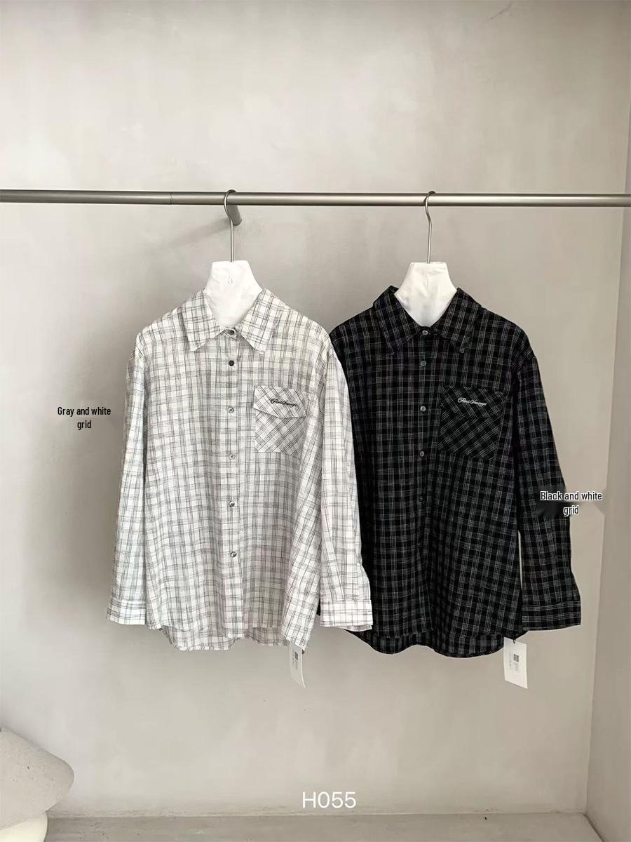 Sunai Korean Retro Plaid Polo Collar Long Sleeve Shirt for Women - Casual and Versatile Spring Chic One Size