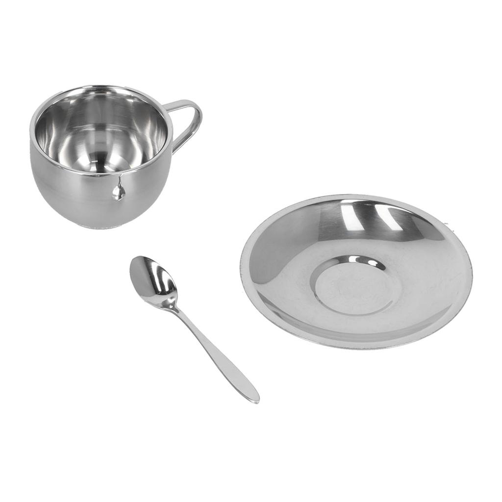Ensemble 3 pièces Tasse à café isotherme Ensemble Tasses à double paroi en acier inoxydable Tasse à thé au lait avec soucoupe Ensemble cuillère