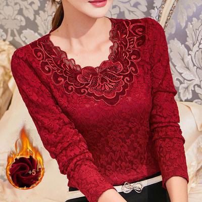 Frauen Bluse Spitze frauen Langarm Herbst Winter Große Größe Top Niedrigen Kragen Bluse Shirts Ropa De Mujer