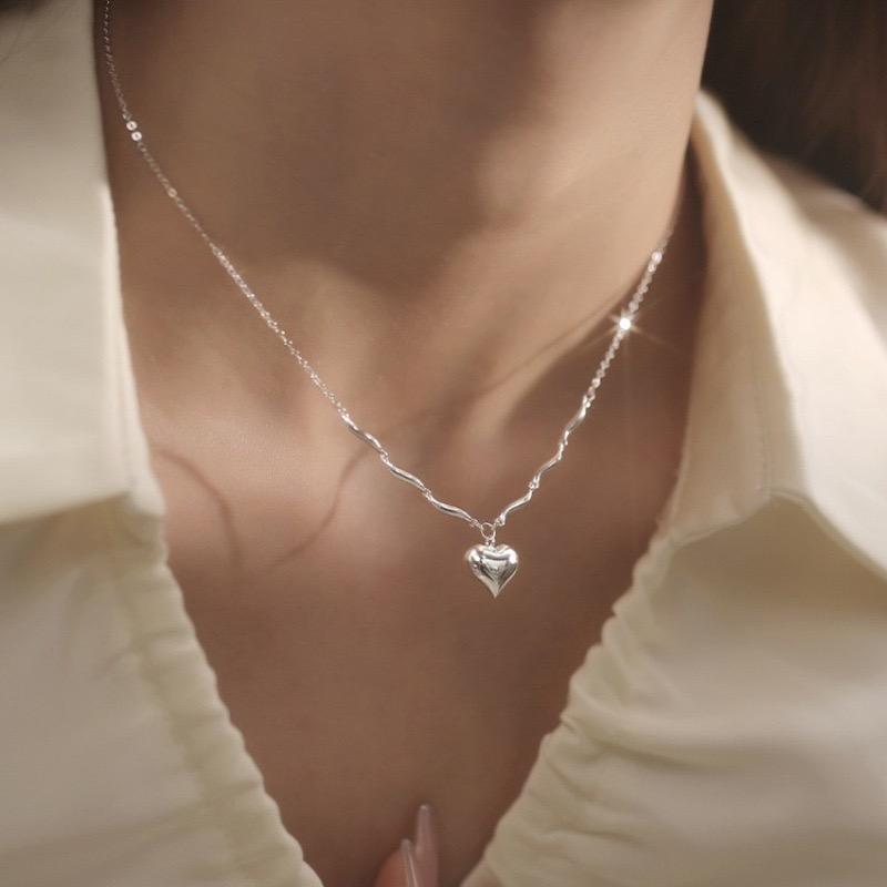 

S925 Sterling Silver Necklace For Women Men Fashion Minimalist Pendant Necklaces Charm Simple Heart Necklace Birthday Gift