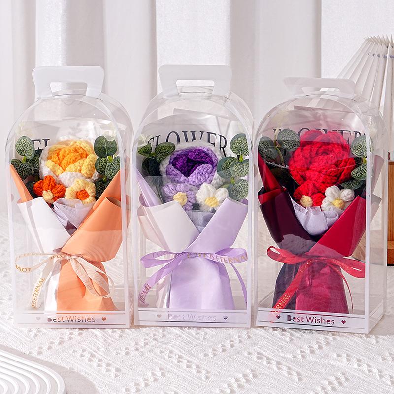 Knitted Flower Bouquet Hand-Woven Flower Cute Bear Bouquets For Mother'S Day Teacher' Day Birthday Graduation Gifts