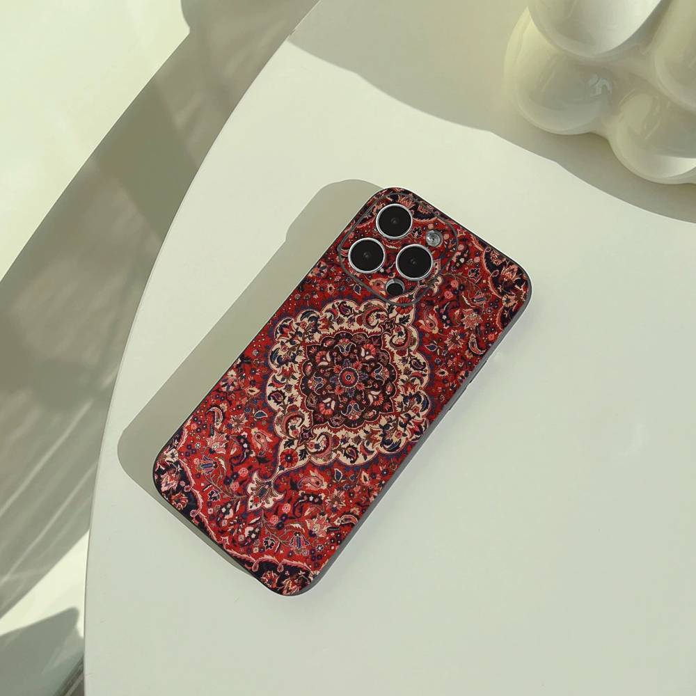 

Persian Carpet Floral Pattern Phone Case For iPhone 17,16,15,14,13,12,11 Pro Max,16/15/14Plus,XS Soft Black Cover iPhone14ProMax