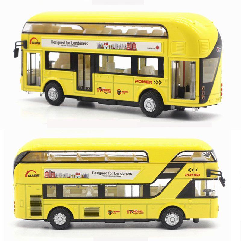 Premium Quality Double-decker Tour London City Bus Pull Back Car Kid Toy With Sound And Light