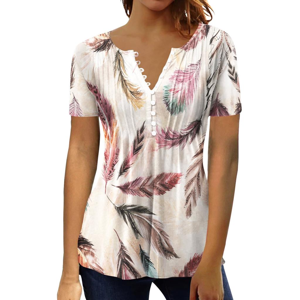 (Spicy chicken)Women's Shirt Blouse Button Vintage  Print Short Sleeve Casual Basic Top Pullover