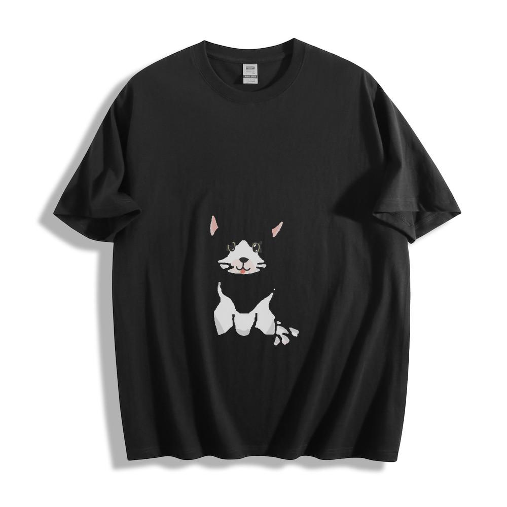 Cartoon Black and White Cat Graphic T-Shirt