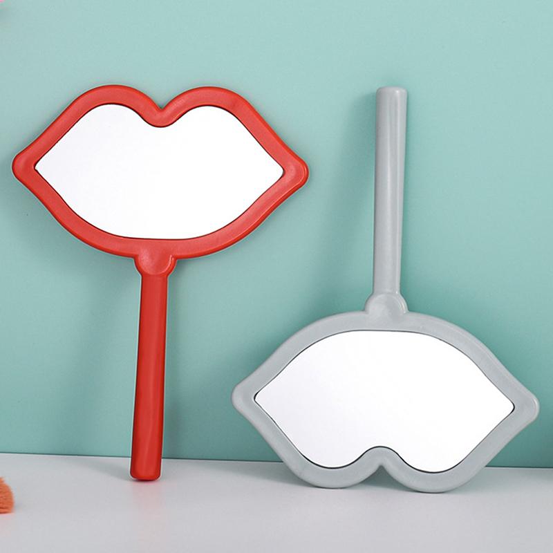1Pc Handheld Makeup Mirror Lip Shape Makeup Vanity Mirror With Handle Hand Mirror Salon Compact Mirrors Cosmetic Mirror For Women