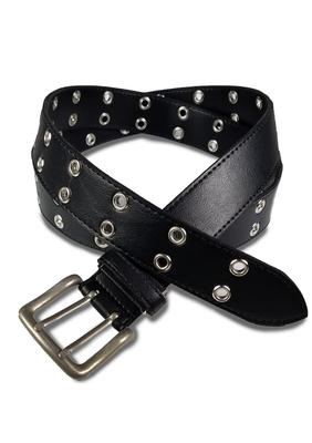 [SeaLand] Long Double Eyelet Belt, Waist 50-130cm: 40mm Width [Black] Made In Japan