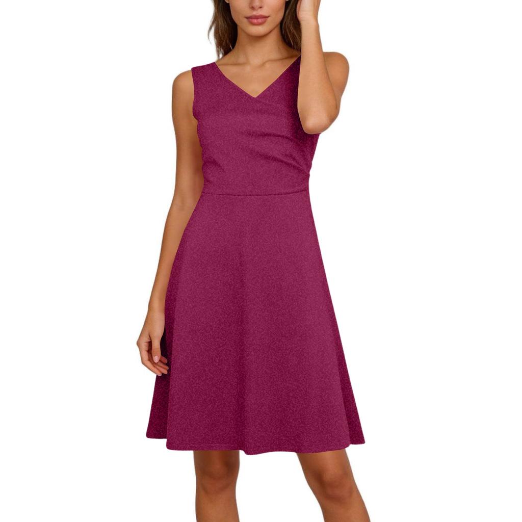 Women Elegant Sleeveless Wrap V Neck A-Line Dress