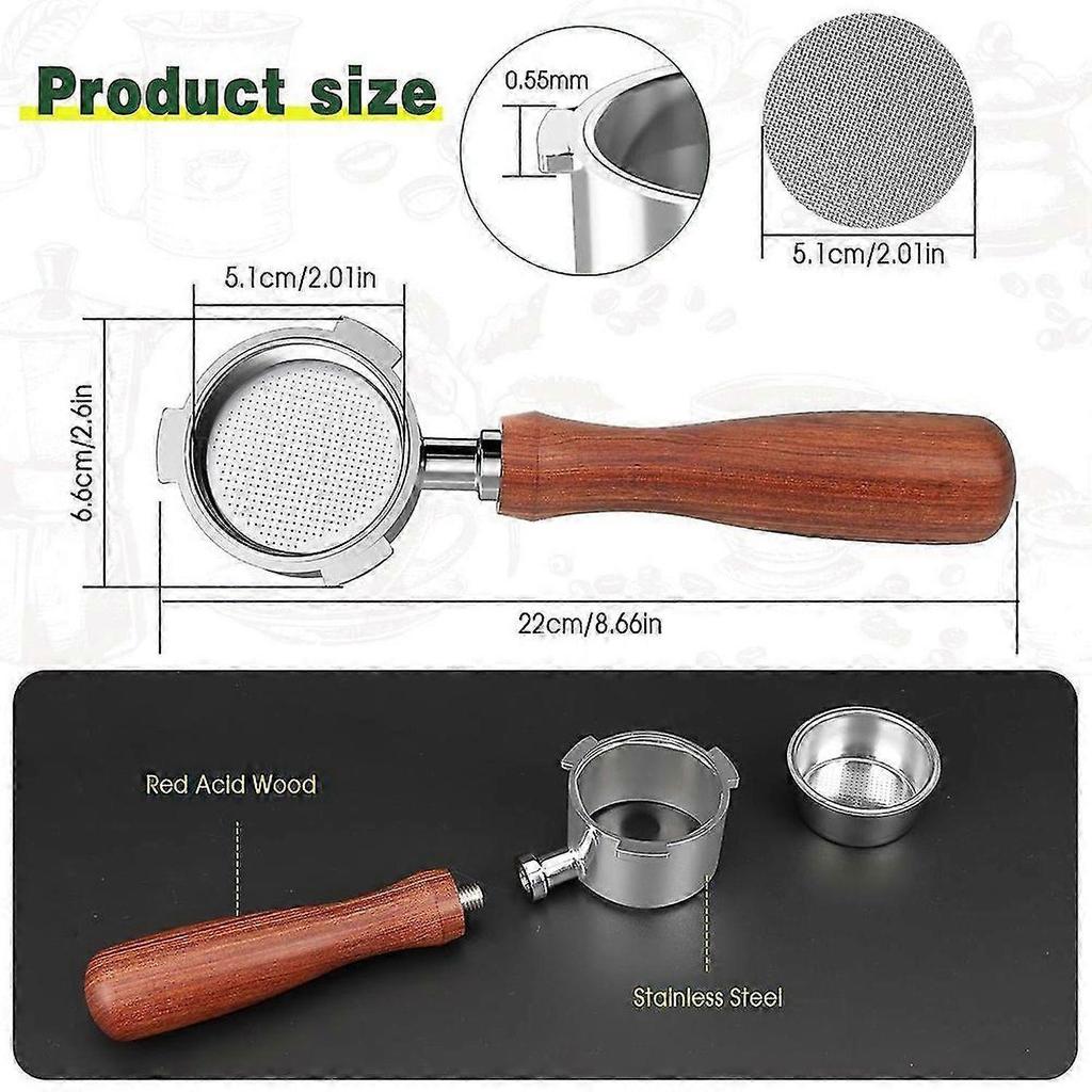 Siebträger 51 mm für DeLonghi Dedica EC680/EC685 Kaffeemaschine, Bodenloser Siebträger mit Siebkörben