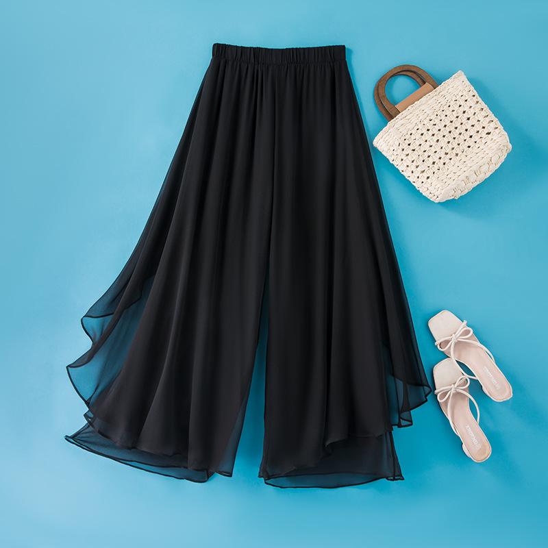 

Тонкие модные шелковые широкие брюки Fairy с эластичной резинкой на талии для женщин на лето XL чёрный