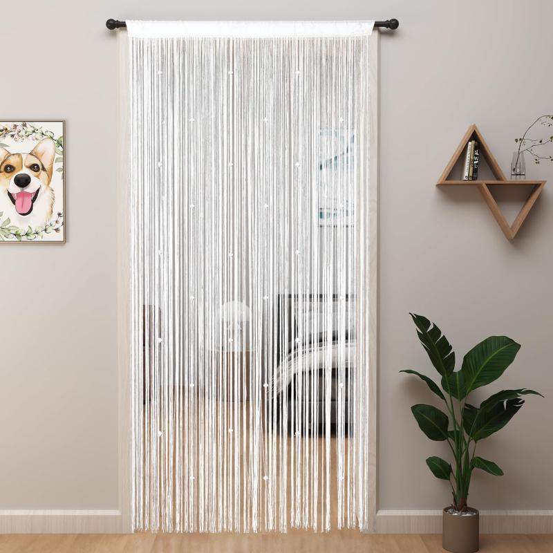 String Curtains Glitter Fringe Curtains for Window 39 X 79 Inch Door Divider Strip Tassel for Wedding Living Room Bathroom Coffee Shop(Champagne)