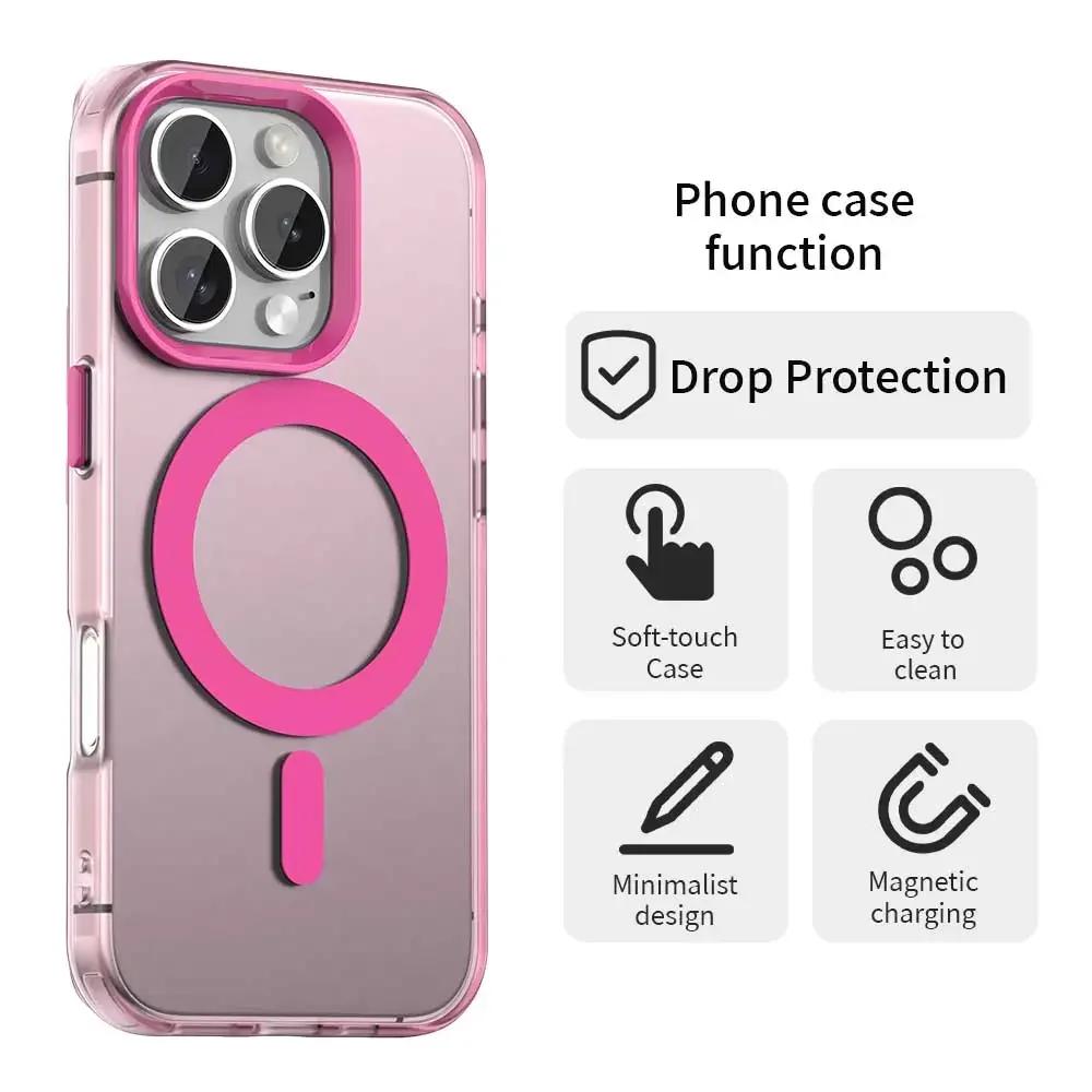 New Matte Candy Magnetic Wireless Charging Transparent Case for iPhone 16 14 13 12 11 15 Pro Max Plus Magsafe Shockproof Cover