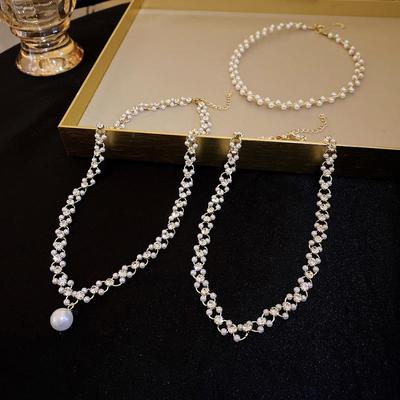 Elegant Pearl and Crystal Necklace - Delicate Woven Design