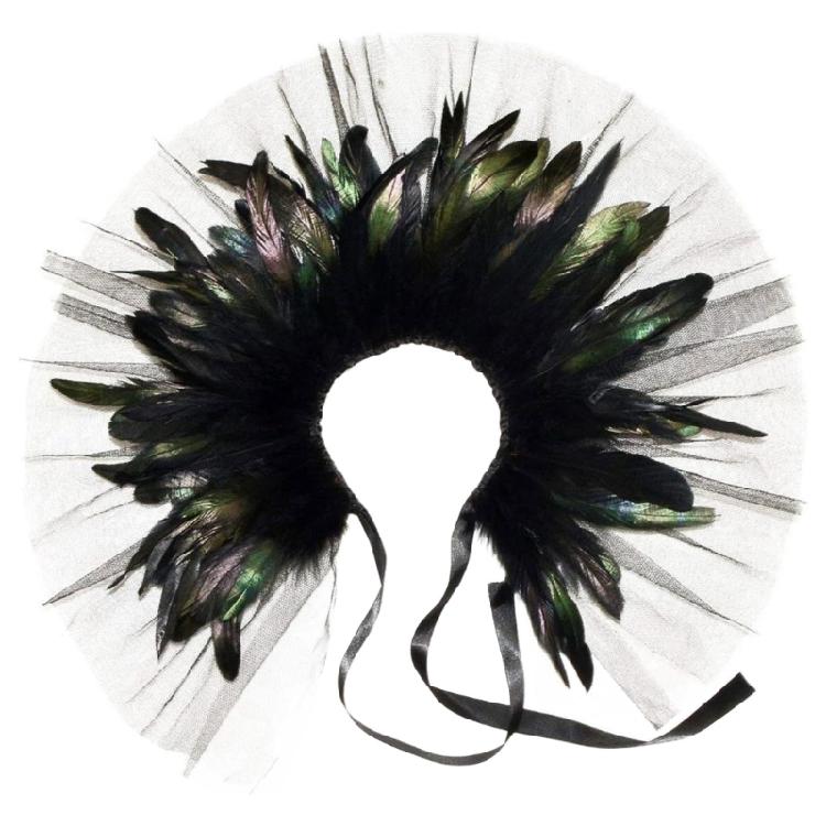 Women's Feather Double Layer Mesh Shrug Capes Shawl False Collar Witch Cosplay Costumes for Halloween Carnivals Party