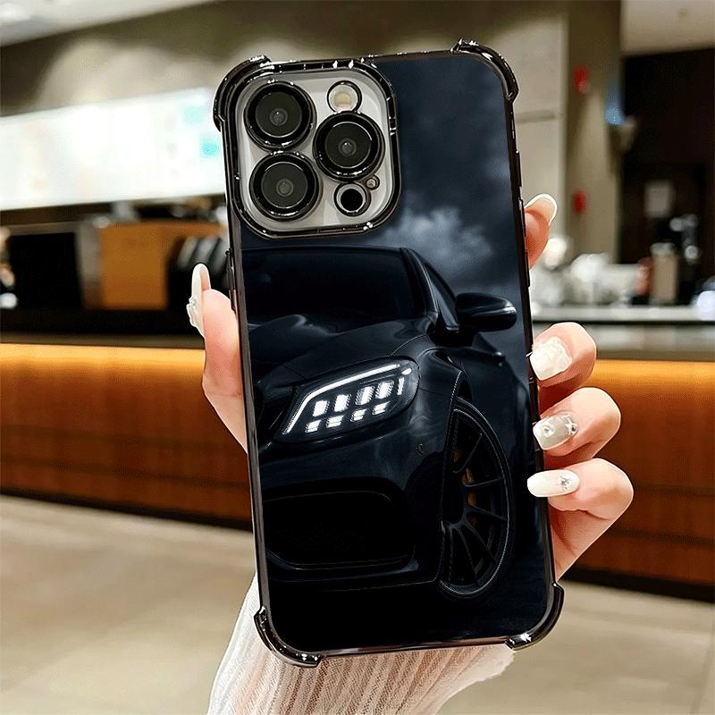 Sports Car Cool Taillight Plating Phone Case For Iphone 16 17 Pro Max Air 16E 14 15 Plus 12 13 Mini Anti-Fall Airabag Cover