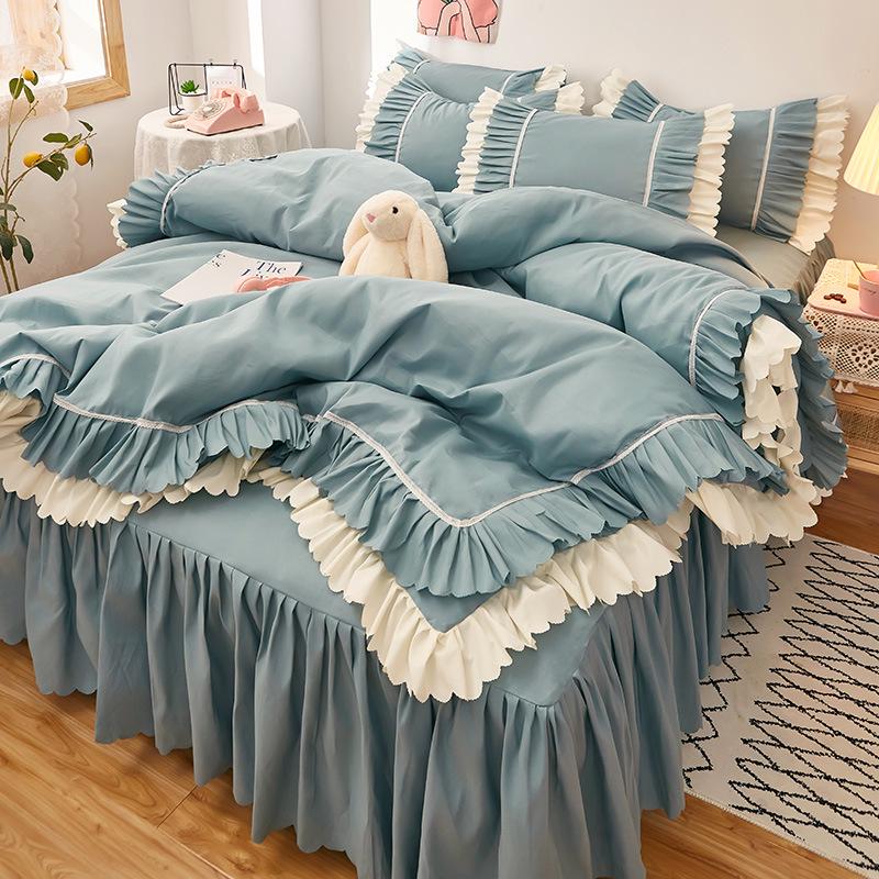 Black Lace Princess Style Bed Skirt Set - Bestseller 4-Piece for 1.5/1.8m Beds