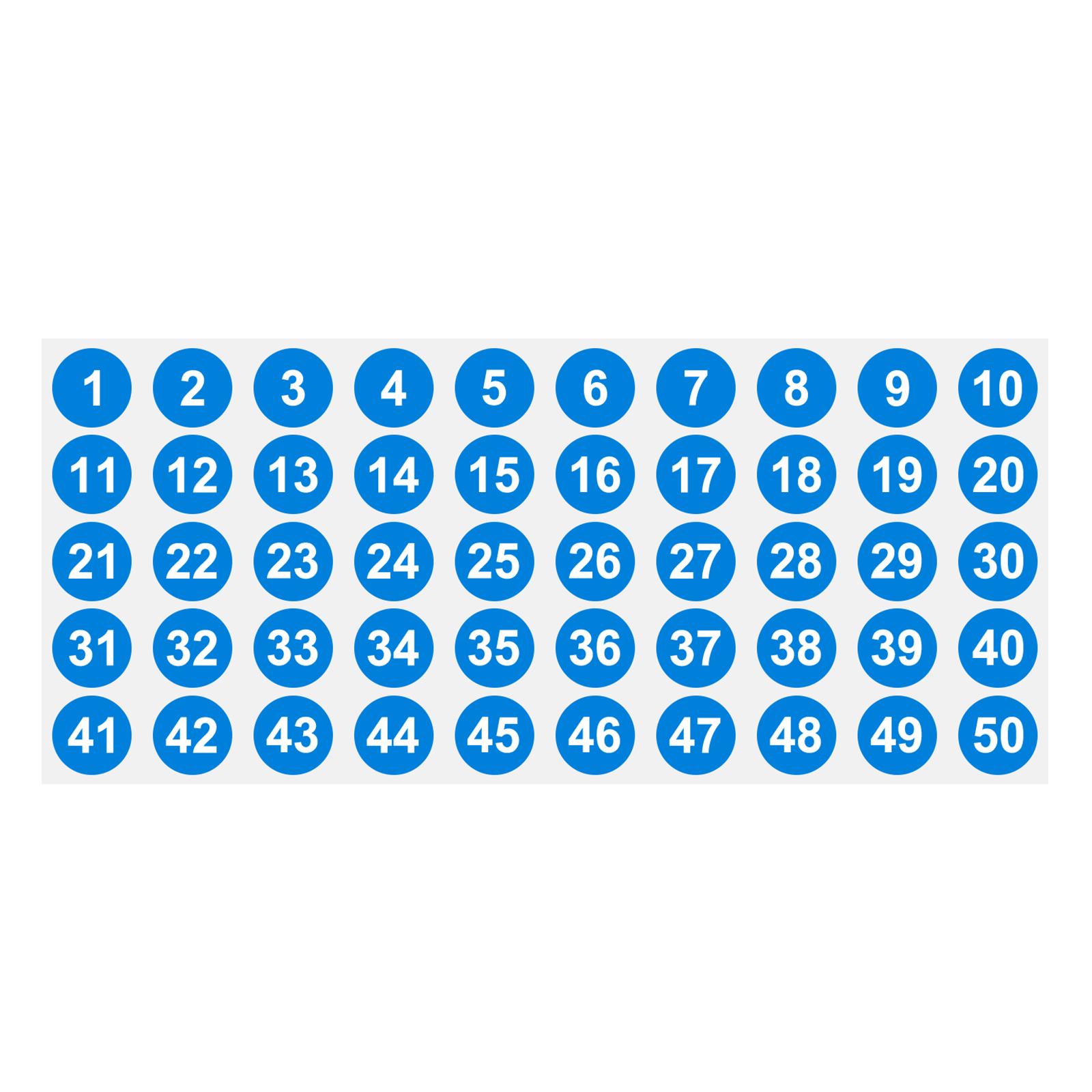 1 to 50 Number Stickers Vinyl Consecutive Number Sticker Round Label Self-Adhesive Dot Colored Decal for InventoryClassification