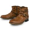 AmeStar Short Draped Engineer Boots with Side Zip Waterproof Chukka Rider Boots Size Men's Buckle, (Brown, 27.0)