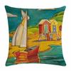 Artistic Beach Oil Painting Cushion Cover With Invisible Zipper For Stylish Interiors
