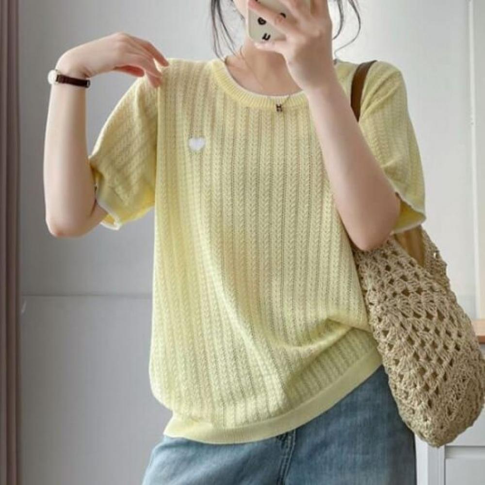 Navava Ice Cool HearT Embroidery ShorT Sleeve T shirT nT2789