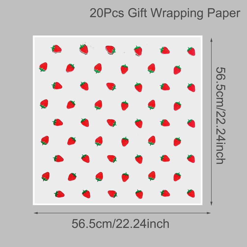20pcs/Pack Waterproof Strawberry Printed Gift Wrapping Paper, Ideal For Diy Handicraft Gift, Suitable For Flower Wrapping
