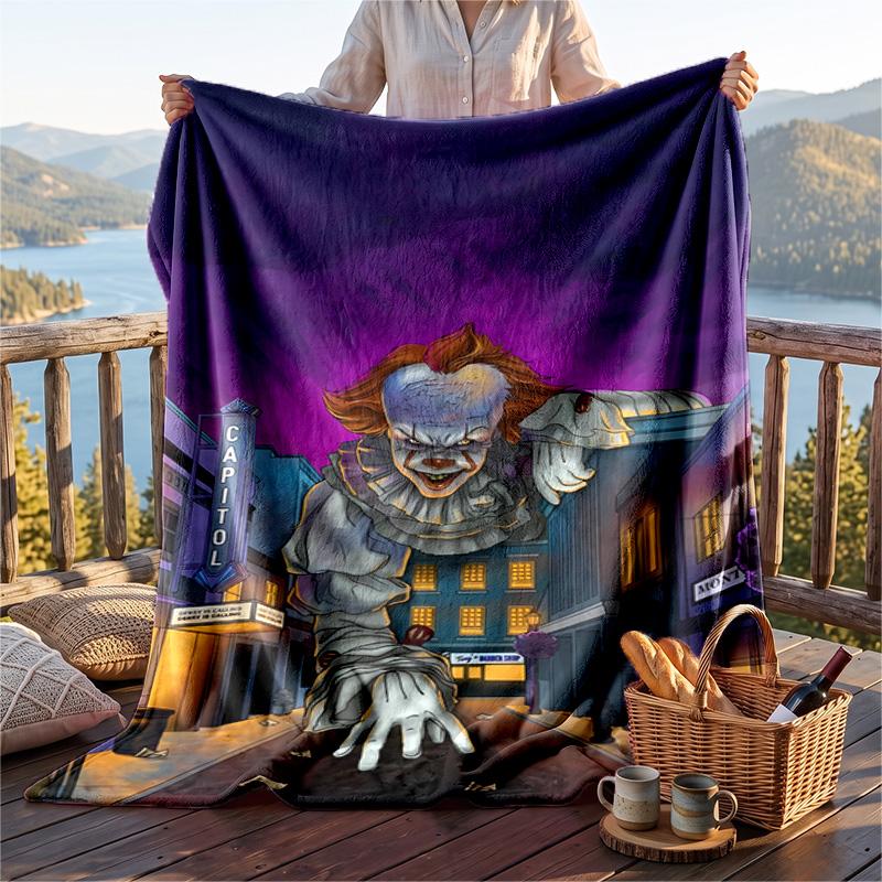 Warm Flannel Blanket Horror Movies Pattern, Lightweight Comfortable Throw Blanket for Bed Sofa Use