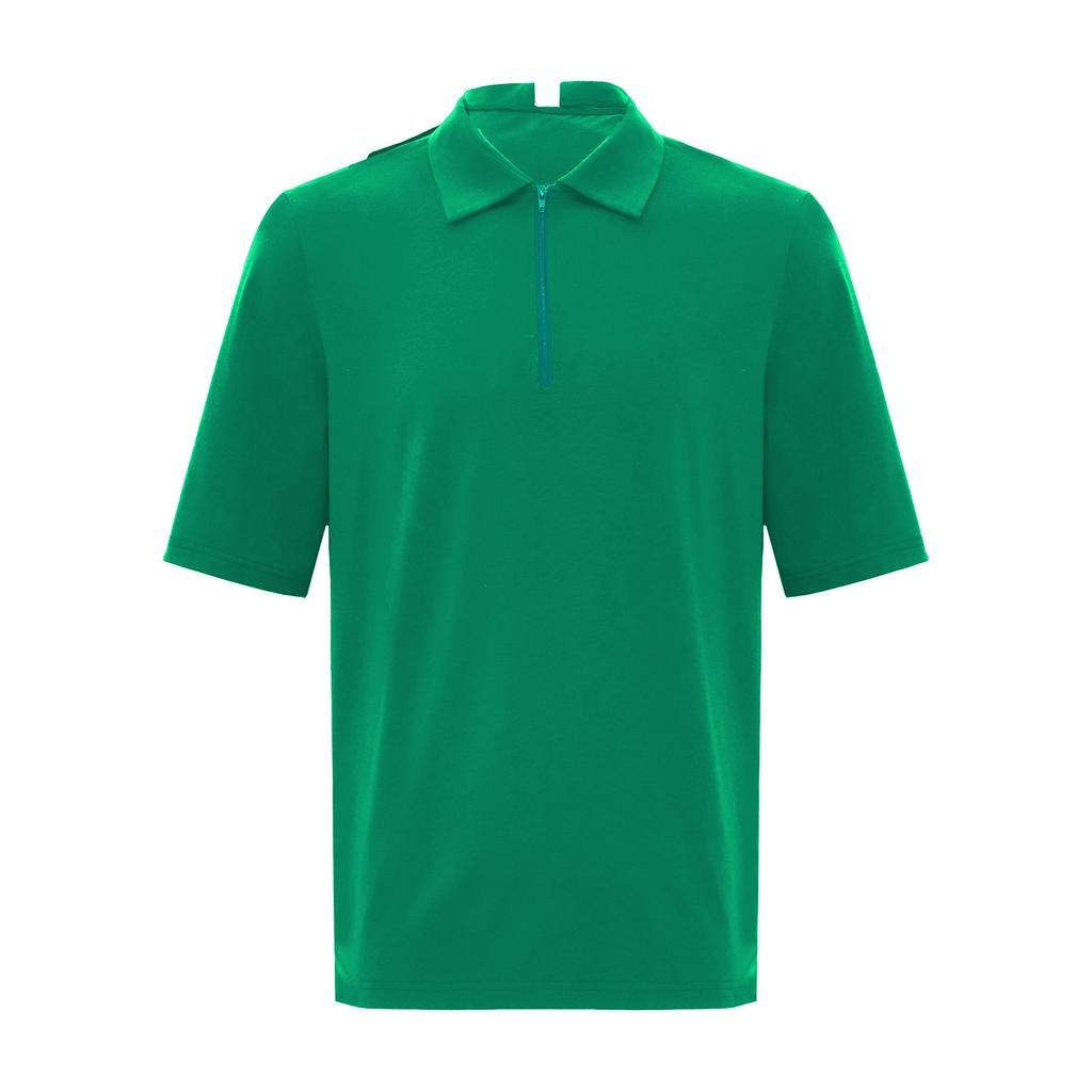 Mens Alzheimer Care T-Shirt Open Back Overlap Short Sleeve Lapel Zipper Neck Adaptive Top