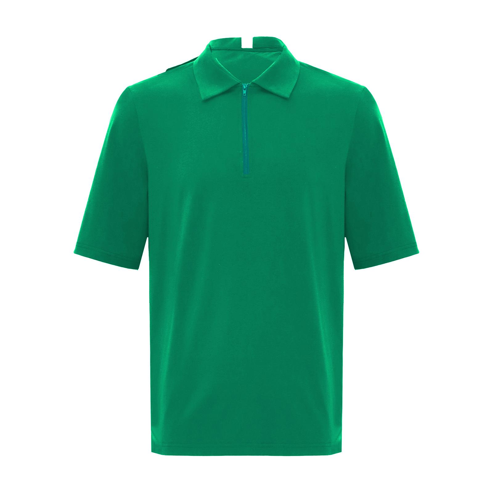 

Mens Alzheimer Care T-Shirt Open Back Overlap Short Sleeve Lapel Zipper Neck Adaptive Top M зелений