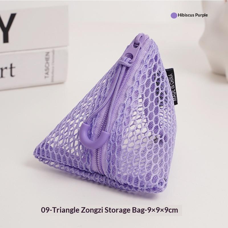 Triangular Mesh Bag Lipstick Jewelry Cosmetic Bag Portable Rope Design Mini Coin Purse Dopamine Color Candy Color Storage Bag