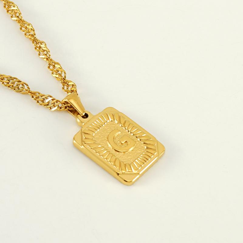 Men's 18K Gold Square Stainless Steel Alphabet Pendant Necklace