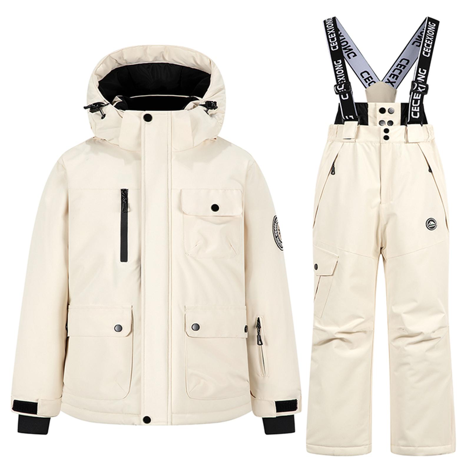 

Детский модный лыжный комплект для мальчиков и девочек, утолщенный водонепроницаемый теплый лыжный костюм, куртка и брюки, комплект 10 бежевый