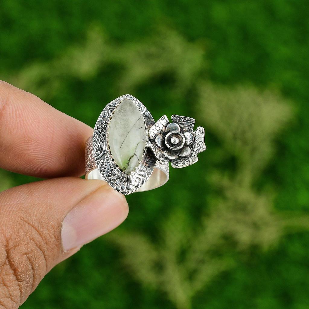 Natural Rutile Gemstone Promise Flower Black Ring Size 7 925 Sterling Silver