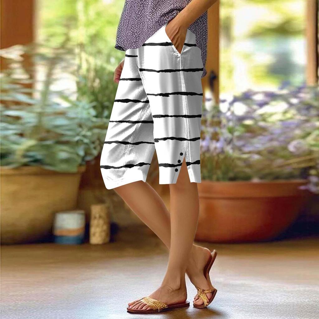 Damen-Shorts mit Druck, modische Tasche, elastische Taille, lässige Shorts