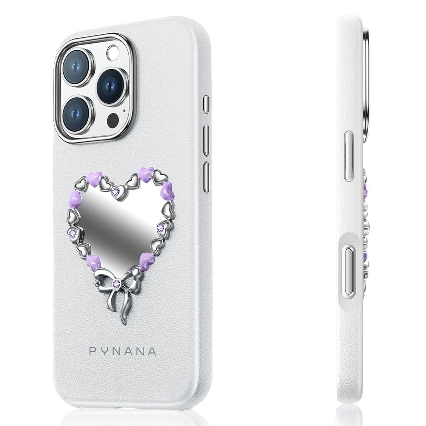

PYNANA PN-16YJ2 For iPhone 16 Pro Case Heart-Shape Mirror Leather Back Cover A