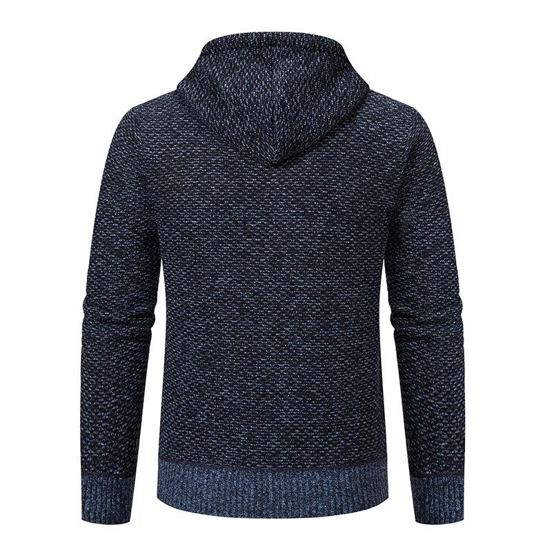 Men's Hooded Fleece-Lined Knitted Cardigan - Thick, Plus Size, Autumn/Winter 2023 Collection.