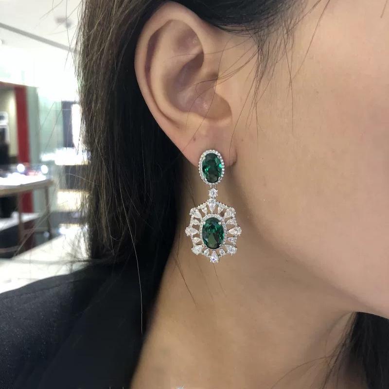 Emerald Zircon Earrings: 2025 Trendy Autumn/Winter Silver Needle Women s Retro European/American High-End Jewelry