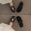 Fashion Retro Open-toe Thin Strap Woven Straw Sandals, One-strap Fashion Roman Shoes, Summer 2025 Fashionable and Versatile Flat Sandals
