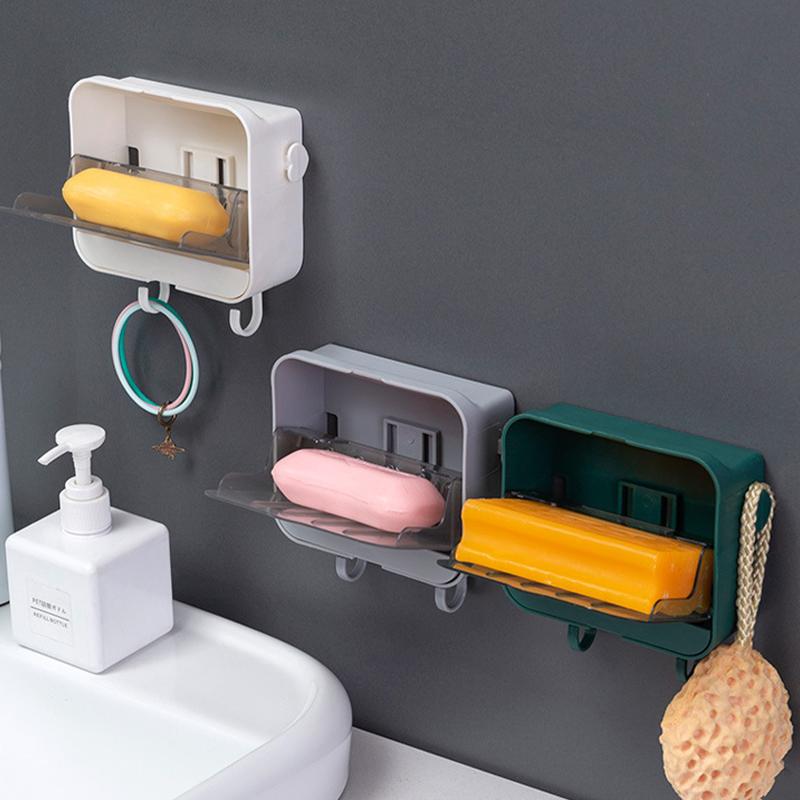 Waterproof Soap Box with Lid Drainage Soap Tray Wall Mounted Soap Holder Storage Rack Hanging Organizer Bathroom Accessories