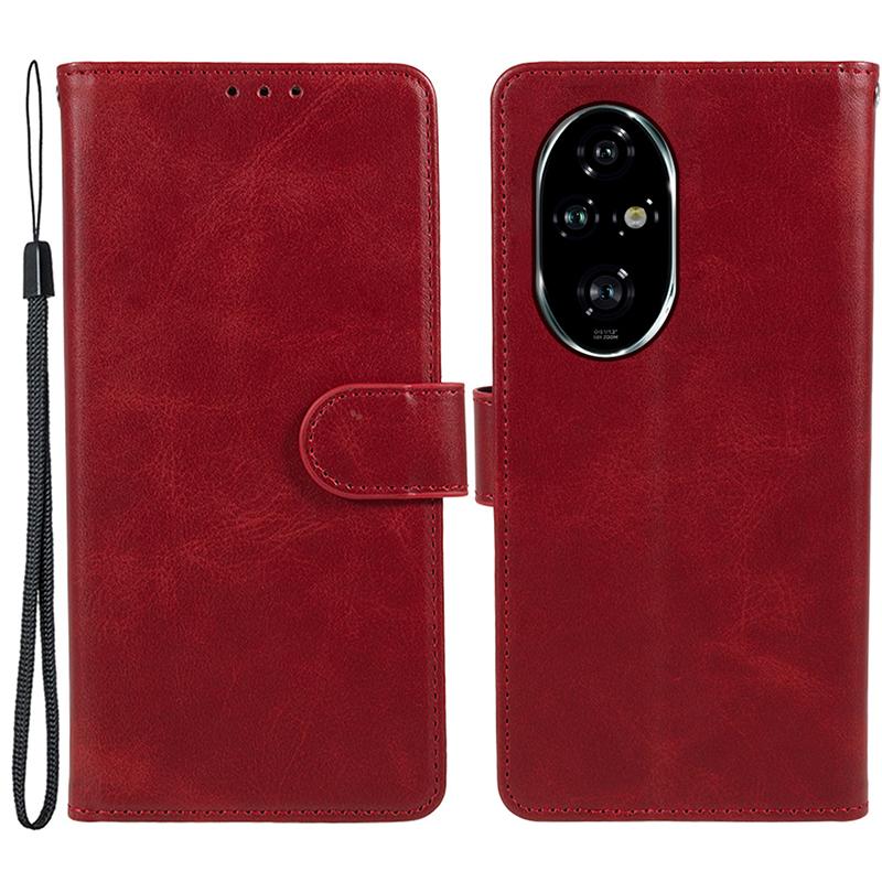 

For Honor 200 5G Case Calf Texture Leather Phone Wallet Cover with Strap Red