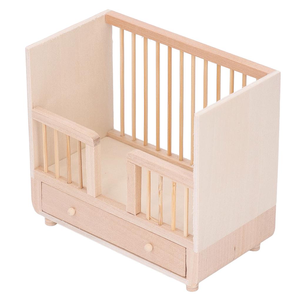 1: 12 Wood Doll Crib Bassinet Simulated Crib Miniature Doll House Furniture Bed for Bedroom