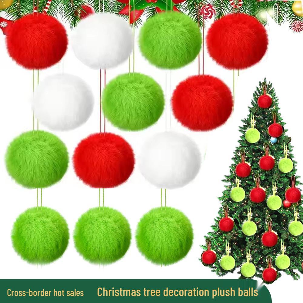 6cm Plush Christmas Ornament Ball - Faux Rabbit Fur with Hanging Rope for Festive Decor