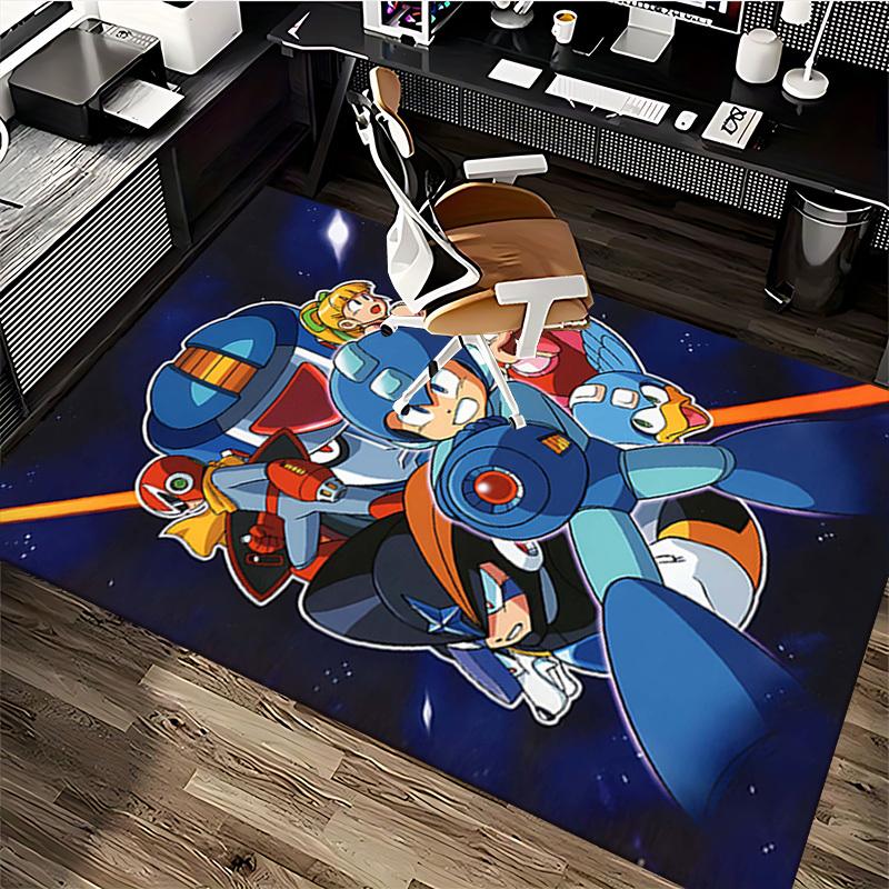 1pc Mega Man Anime Cartoon Design Office Chair Mat Non-Slip Carpet for Home Decor, Living Room, Bedroom, Game Room - Perfect Gift for Fans!Y058