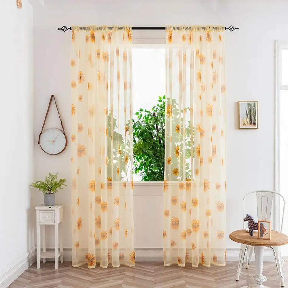 1 ks 100*200cm Slunečnicové tylové závěsy do obývacího pokoje ložnice kuchyně okenní panely bytová dekorace nový styl