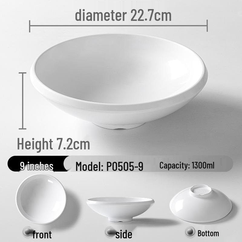 A5 White Melamine Noodle Bowl for Commercial Use – Porcelain-Style Spicy Hot Pot and Wonton Bowl