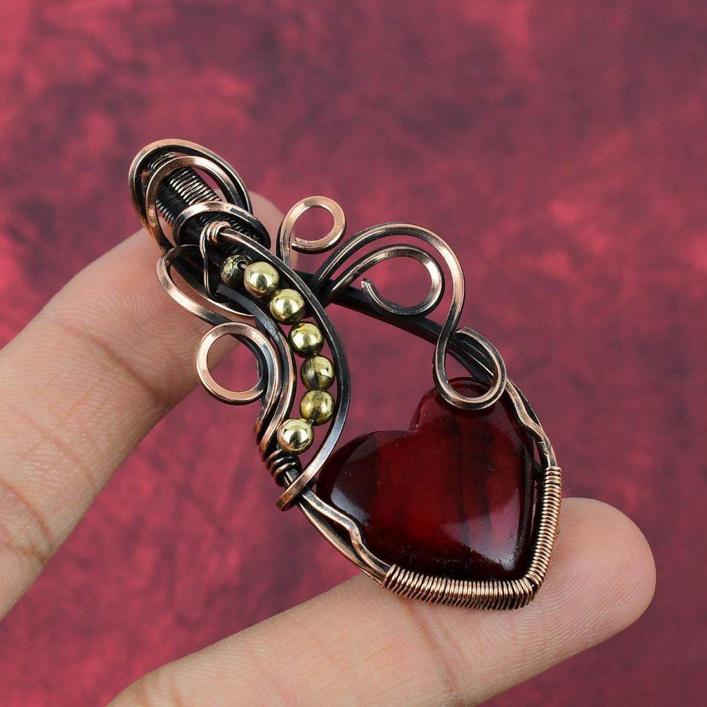 Red Fire Labradorite Pendant Copper Wire Wrapped Gemstone Jewelry Handmade Pendant Labradorite Jewelry Copper Wire Wrap Pendant Gift For Him