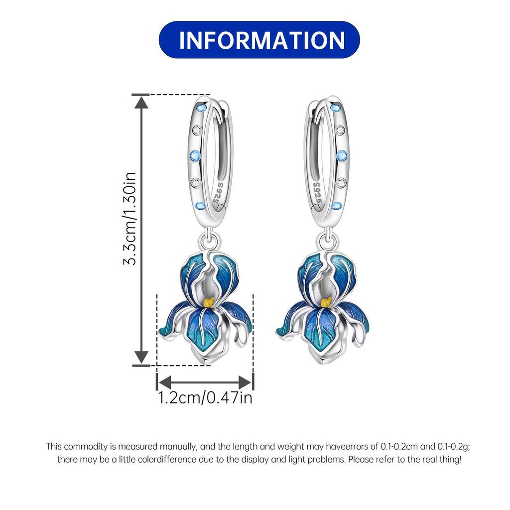 925 Silver Blue Iris Flower Drop Earrings Women Earrings Charm Fashion Versatile Party Jewelry Gifts