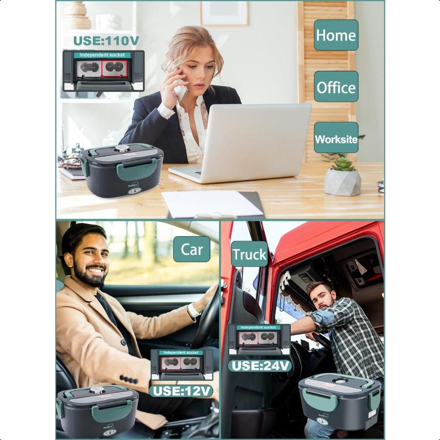 

Buddew Electric Lunch Box 80W Food Heater for Adults 12 24 110V Portable Lunch Warmer Upgraded Heated Lunch Box for Car Truck O United States