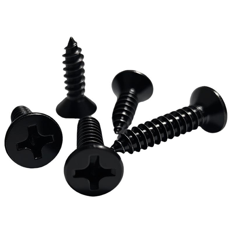 Black Zinc Plated Hardened Carbon Steel Cross Countersunk Head Self-Tapping Wood Screw (M2-M6)