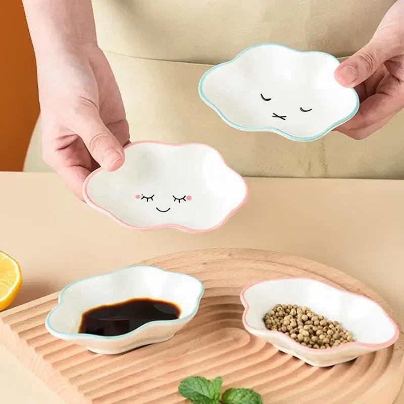 Ceramic Cute Clouds Dipping Sauce Dish Hot Pot Tableware Seasoning Dishes Salad Bowl Kitchen Soy Vinegar Snake Dessert Plate